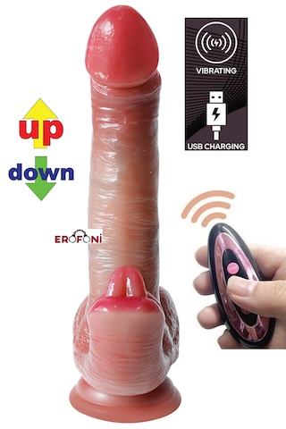 Erofoni Otomatik İleri Geri Hareketli Çift Katmanlı 25 CM Uzaktan Kumandalı 3D Titreşimli Vibratör Penis