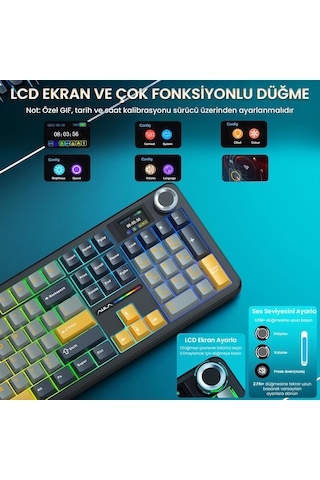Aula F108 Pro Ekranlı Mekanik Klavye Reaper Switch Rgb Hot Swap 8000mah Makrolu Oyuncu Klavyesi Siyah