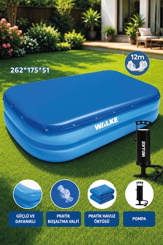 Walke Şişme Aile Havuzu 262x175x51 Cm Büyük Boy Dikdörtgen Havuz - Pompa Ve Havuz Örtüsü Dahil 14106 Mavi Walke Şişme Aile Havuzu 262x175x51 Cm Büyük Boy Dikdörtgen Havuz - Pompa Ve Havuz Örtüsü Dahil 14106 Mavi