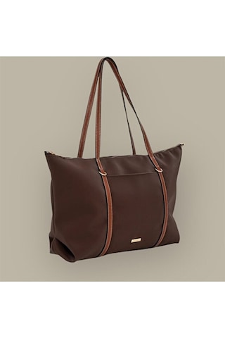 Lovelystore Çift Saplı Paraşüt Kumaş Büyük Boy Shopper Çanta Üniversite Ofis Anne Bebek Omuz Çantası 47x30x15 Acı Kahverengi