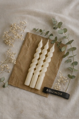 Equinox 3 Lü İtalyan Burgu Şamdan Mum Seti Spiral Dekoratif Mumlar Beyaz Equinox 3 Lü İtalyan Burgu Şamdan Mum Seti Spiral Dekoratif Mumlar Beyaz