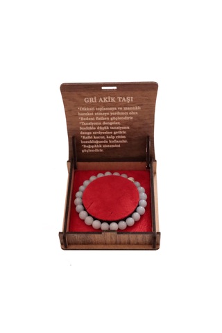 Gri Akik Taşı Bileklik 8 Mm Doğal Taş Ve Şık Hediye Kutusu Gri