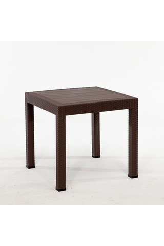 Rattan 80x80 Camsız Kahve Masa / 4 Adet Rattan Kolsuz Sandalye Takımı Kahve