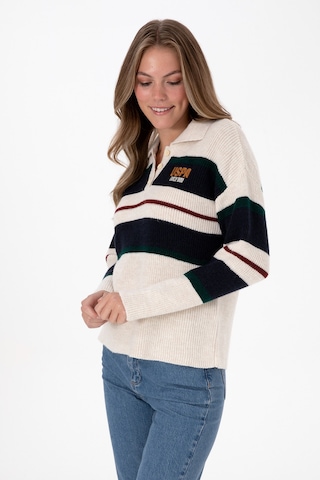 U.S. Polo Assn. Kadın Beyaz Polo Yaka Kazak 50309587-VR256