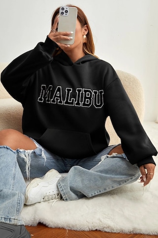 Malıbu Baskılı Oversize Sweatshirt Siyah