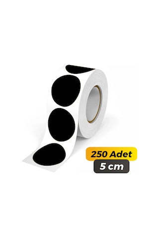 Yuvarlak Kesim Ambalaj Etiketi - Siyah Renk - 5cm - 250 Adet