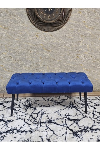 Zafir Siyah Boyalı Sivriltme Ayaklı 90 Cm Puf Bench - Puf - Bench - Kasalı Oturak - Oturak - Yatak Ucu Puf Mavi