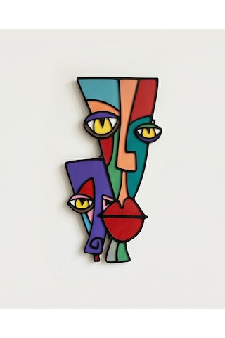 Picasso Tarzı Renkli Ahşap Duvar Mask Mdf. - Soyut Çok Renkli Yüz Duvar Sanatı 1