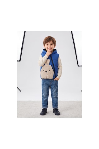 Deniva Kids Unisex Çocuk Kapüşonlu Peluş Tavşan Cepli Şişme Yelek İçi Astarlı Fermuarlı Mavi Yelek Saks Mavi