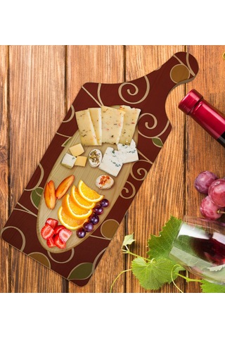 Bk Gift Retro Motif Tasarımlı Dikdörtgen Şeklinde Doğal Ahşap Servis Ve Sunum Tabağı Model 1