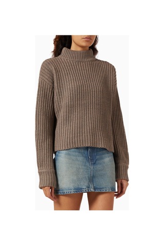 Good American Oversize Mockneck Triko, Modern Rahat - Şık Kadın Kazak Gri