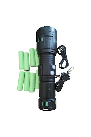 Arwoan Şarjlı Led El Feneri Seti Güçlü Ve Uzun Menzilli Profesyonel El Feneri + 4 Yedek Pil Siyah