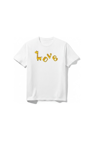 Urbantrendstore Love Zürafa Unisex Kız Çocuk Erkek Çocuk Bisiklet Yuvarlak Yaka Basic Kısa Kollu %100 Pamuk Tişört Beyaz