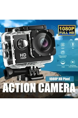 Dashanshop Siyah Ultra Hd Aksiyon Kamerası 140 1080p 2" Lcd Dijital Titreme Önleyici Balıkgözü Lens Şarj Edilebilir Pil Mp4 Formatı