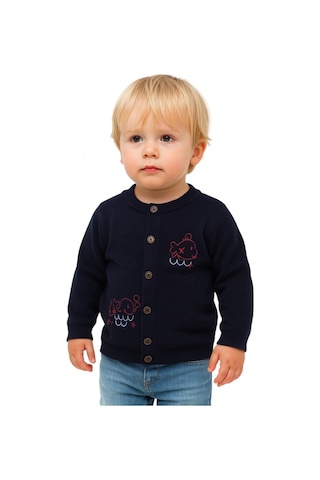 Balık Nakışlı Erkek Çocuk Hırka Lacivert