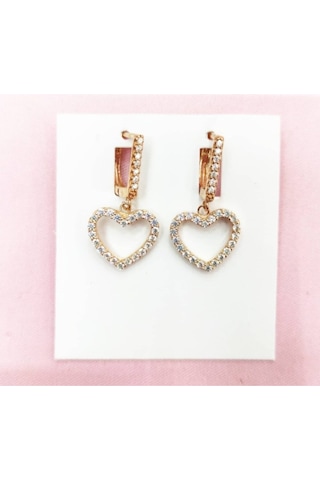 Oriental Kuyumculuk Jewellery Rose Gümüş Kalp Küpe Rose