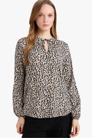 Defacto Regular Fit Bisiklet Yaka Leopar Desenli Uzun Kollu Bluz N1809az26sper103 Ekru-er103