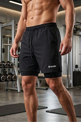 Outdo Erkek Koşu Şortu Taytlı Hızlı Kuruyan Micropoly Fitness Antrenman Halı Saha Outdoor Spor Şortu Siyah Siyah