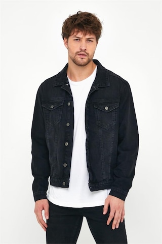 Erkek Slim Fit Yıkamalı Kot Mont Siyah-Siyah