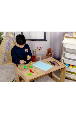 Çocuk Etkinlik Masası - Çocuk Oyun Çalışma Masası Çift Kişilik Ceviz