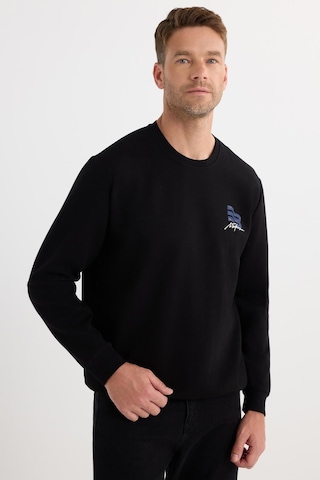 Tudors Unisex Relax Fit Pamuklu Yumuşak Dokulu Bisiklet Yaka İçi Polarlı Baskılı Siyah Sweatshirt-37313 Siyah