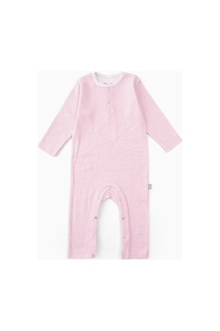 Boumini Bebek Uzun Kollu Çıtçıtlı Tulum Pembe Çizgili-çizgili Pembe