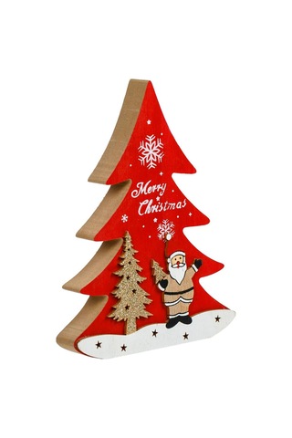 Ahşap Sim Süslü Çam Ağacı 18 Cm - Dekoratif Ve Hediyelik Ahşap Yılbaşı Süsü, Figürü.... 20 CM