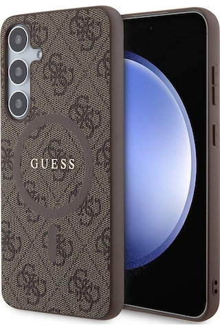 Galaxy Uyumlu S24 Plus Kılıf Guess Lisanslı Magsafe Özellikli 4g Desenli Yazı Logolu Kapak Kahverengi