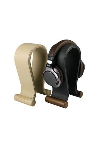 Jeemson Beyaz Ahşap + Pu Kulaklık Tutucu - Oyuncu Kulaklıkları İçin Sabit Dayanak, Masanızda Boşluk Kazandırır