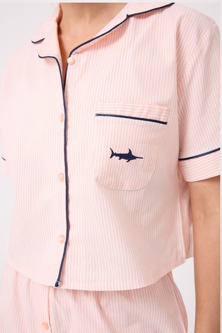 Lespadon Marısılk Kadın Yazlık Şortlu Crop Gömlekli Pijama & Lounge Takımı-3230 Pembe