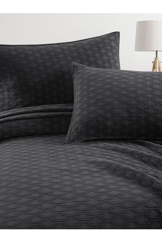 Elvira Yatak Örtüsü Seti Çift Kişilik Koyu Gri Kutulu Gri