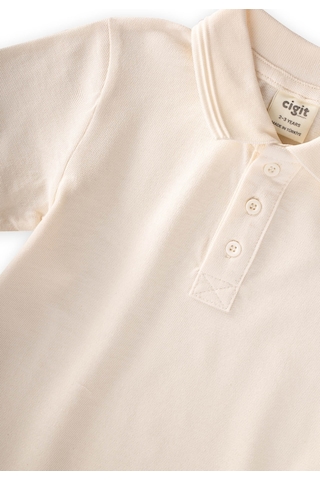 Cigit Kabartmalı Polo Yaka T-shirt 2-10 Yaş Ekru