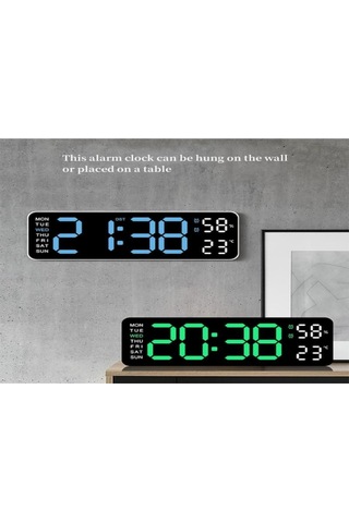 Qingmipy 9 İnç Büyük Sayıklı Duvar Saati - Sıcaklık Nem Gün Bilgisi, Otomatik Işık Regülasyonu, 12/24 Saat Led Alarm Fonksiyonu Kırmızı - Siyah