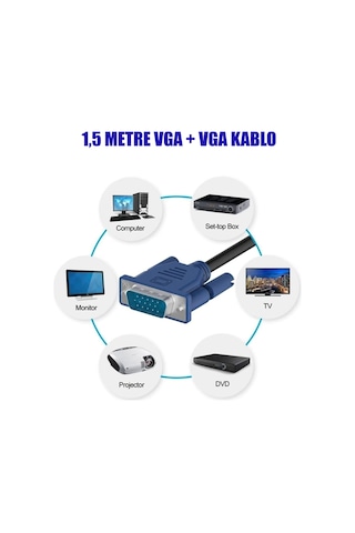 1.5 M VGA Görüntü Kablosu 1.5 Metre Monitör Kablosu VGA Kablo