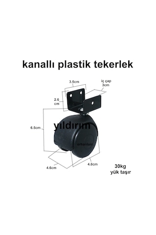 Sehpa Tekerlek Masa Teker Kanallı Küçük Boy Plastik Siyah Tekerle