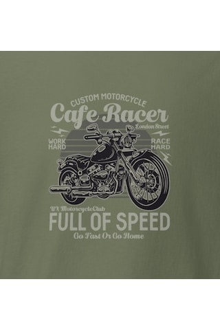 Wildstyle Cafe Racer Full Of Speed Motosiklet Vintage Hız Baskılı Unisex Bisiklet Yaka Pamuklu Tişört - Haki