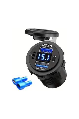 Boatshop1 Bluray Telsiz Usb Type-c Qc3 0 Pd3 0 Uyumlu Led Ekranlı 12v 24v Araç Şarj Cihazı
