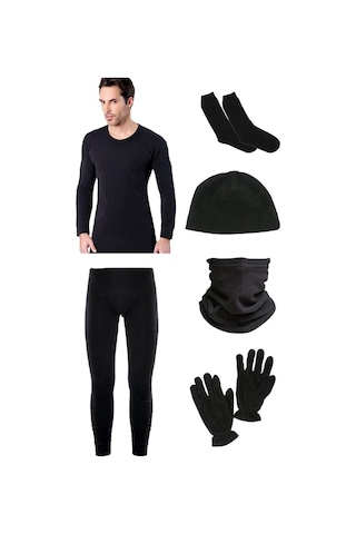 Bonbonetti Siyah Termal Içlik Takımı Polar Bere Boyunluk Eldiven Havlu Çorap Seti Karışık S Çok Renkli