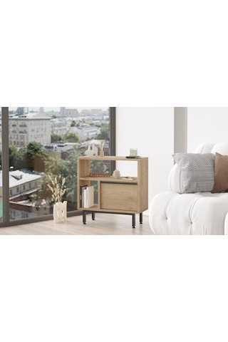 Robin Home Lidya Yan Sehpa Komodin Kapaklı Metal Ayaklı Sepet