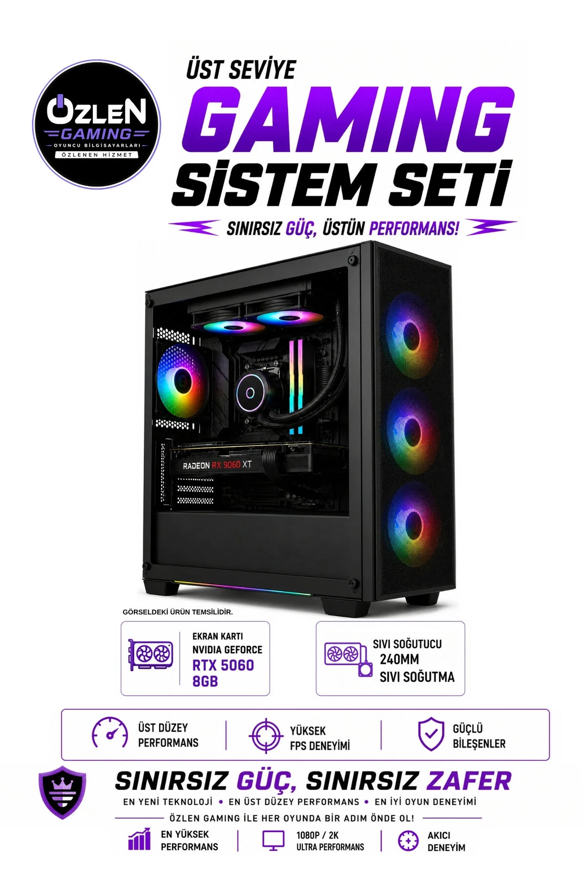 Özlen XL7 OZLN-AMD5-5061-16-500 Reyzen 5 7500F 16 GB 500 GB SSD 16 GB RX 9060 XT 24''W11P FHD Masaüstü Oyuncu Bilgisayarı