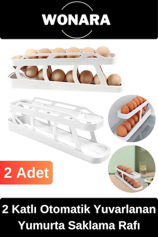 Premium Plastik 2 Katlı Otomatik Geniş Kapasiteli Yuvarlanan Yumurta Saklama Düzenleyici Rafı 2 Adet Siyah