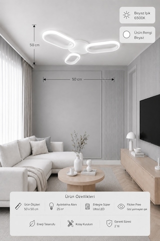 Hilton 3'lü Led Plafonyer Avize Beyaz Işık