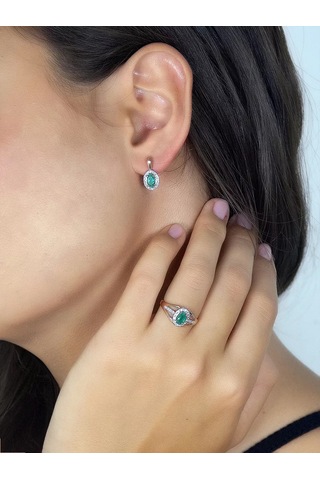 Pavlova Jewelry Gümüş Altın Kaplama Yeşil Akik Taşlı Yüzük 164436365 Yeşil