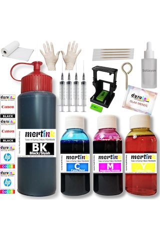 Mertınk Hp 6110 Hp 308 Kartuş Dolum Seti 500ml Siyah+3x100ml Renkli Mürekkep