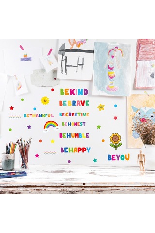 Geekyou 3'lü Renkli Motivasyonel Cümleler Duvar Sticker Seti Toplam 88 Desen - Pvc Materyal, Ev/okul Dekoru, Kolay Uygulama Çok Renkli