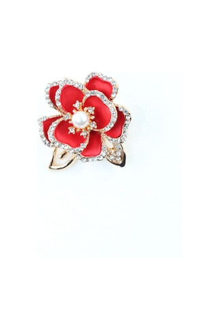 Sedef Çiçeği Broş. Yaka İğnesi Broş. Taşlı Tasarım Sedef Çiçeği Broş. Kadın Broş. Broş. Kırmızı - Altın