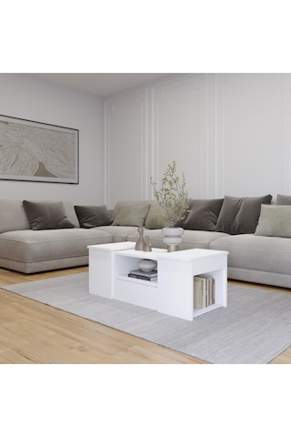 Lila Orta Sehpa 3'lü Takım Zigonlu 100 Cm, Beyaz
