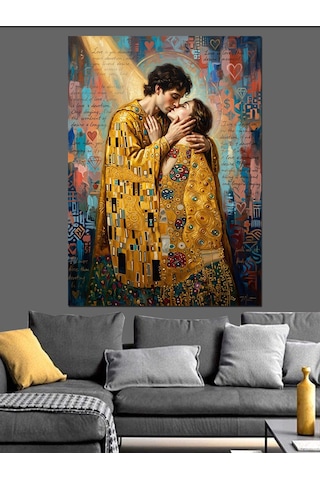 Gustav Klimt Öpücük Modern Yorumu Dekoratif Kanvas - Mdf Ahşap Tablo