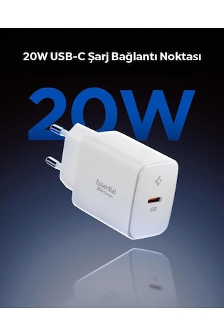Spigen 20w Usb-c Mini Hızlı Şarj Aleti/şarj Isısını Düşürür Gan Destekli Akım Korumalı Güç Adaptörü İphone & Android & İpad Type-c Ee201 White - Ach08701