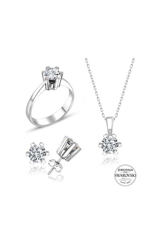 Sertifikalı Swarovski Tektaş Özel Tasarım 925 Gümüş Set Takım